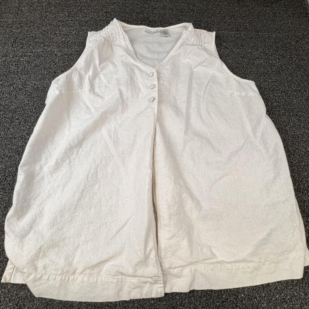 Chelsea Studio Tunic Blouse Womens 24W White Linen Rayon V-Neck Button